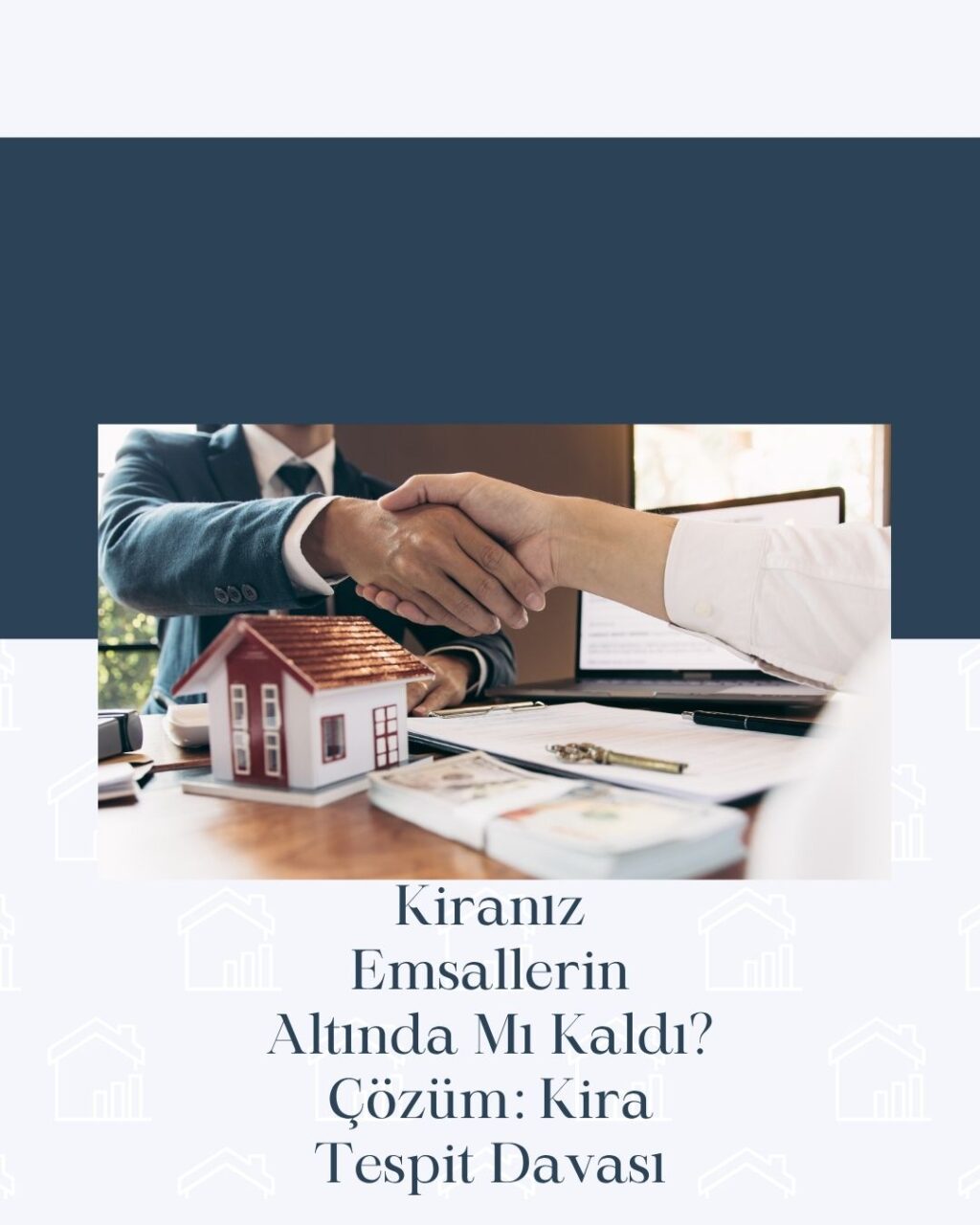 Kira tespit davası şartları ve yeni kira bedeli hesaplama konseptini anlatan, üzerinde kira sözleşmesi ve hesap makinesi bulunan bir görsel.