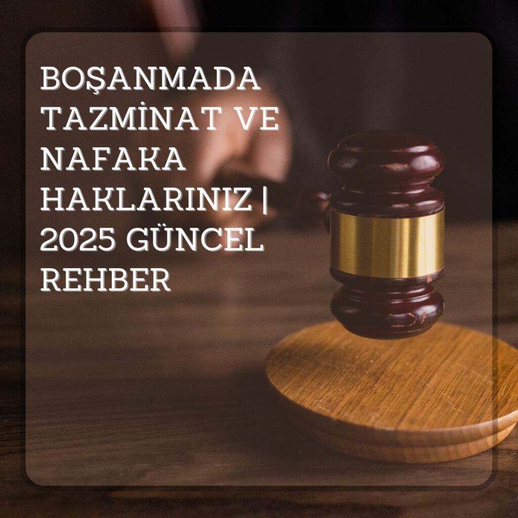 Boşanmada tazminat ve nafaka haklarını anlatan, üzerinde adalet terazisi ve para simgeleri olan konsept görsel.