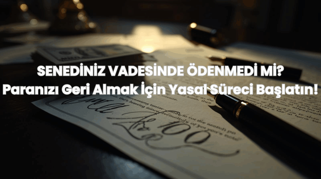 Masanın üzerinde duran bir senet ve ödenmeyen senet icra takibi ile alacak tahsili süreci