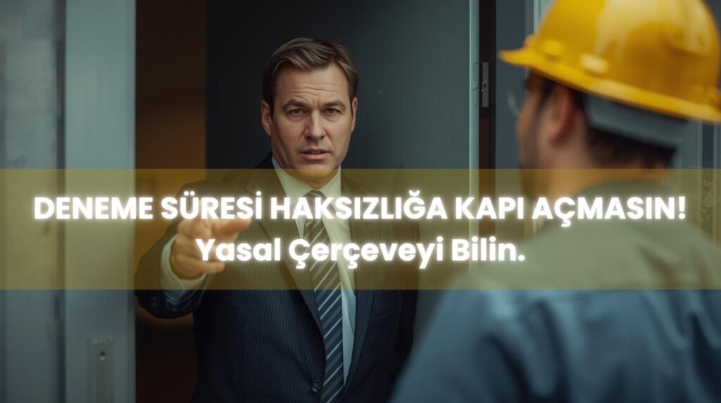 Deneme süresinde işten çıkarılma durumunda işçinin ihbar ve kıdem tazminatı gibi haklarını gösteren görsel.