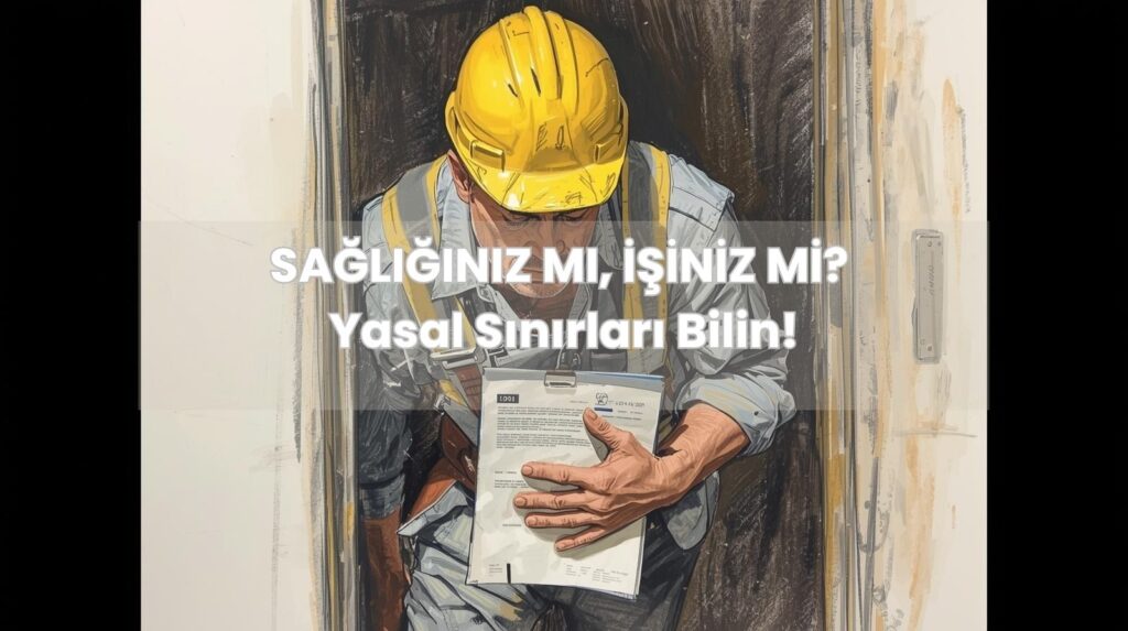 Sık rapor almak işten çıkarılma sebebi mi sorusunu yanıtlayan, ihbar süresi artı 6 hafta kuralını simgeleyen, elinde sağlık raporu olan hasta ve sarı baretli bir işçi.