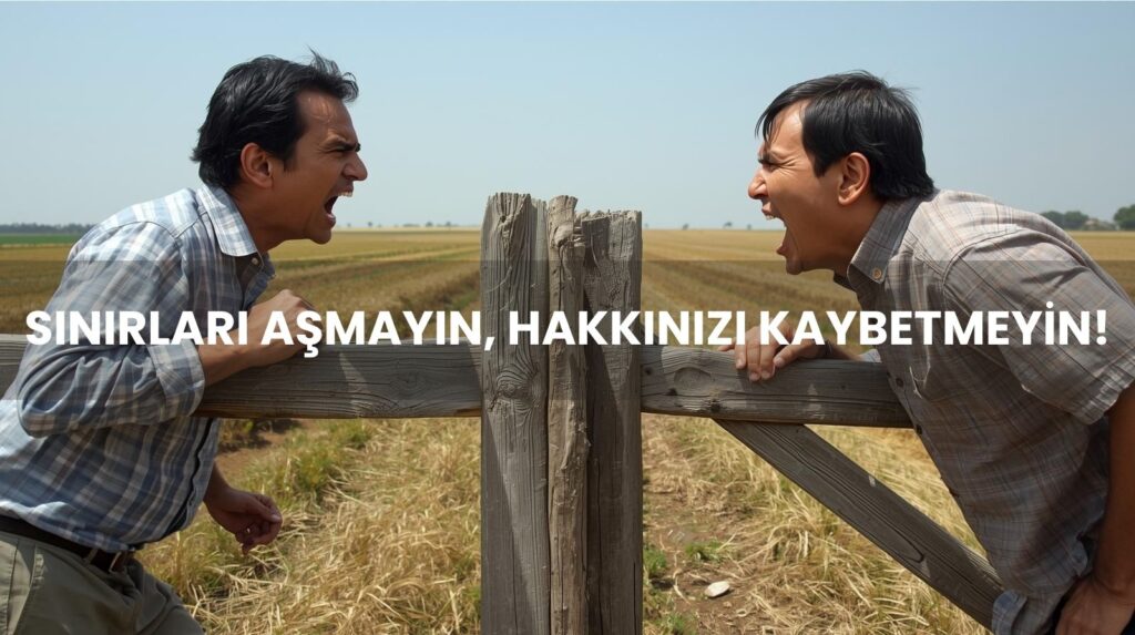 Taşkın yapı nedir sorusunu yanıtlayan, komşu araziye taşan bir tarlayı, tartışan iki adamı ve TMK 725'i gösteren görsel.